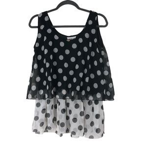 Mode Sara Large Polk-a-dot Tank w/Sheer Ruffle Layers in Blk & Wht SZ S
